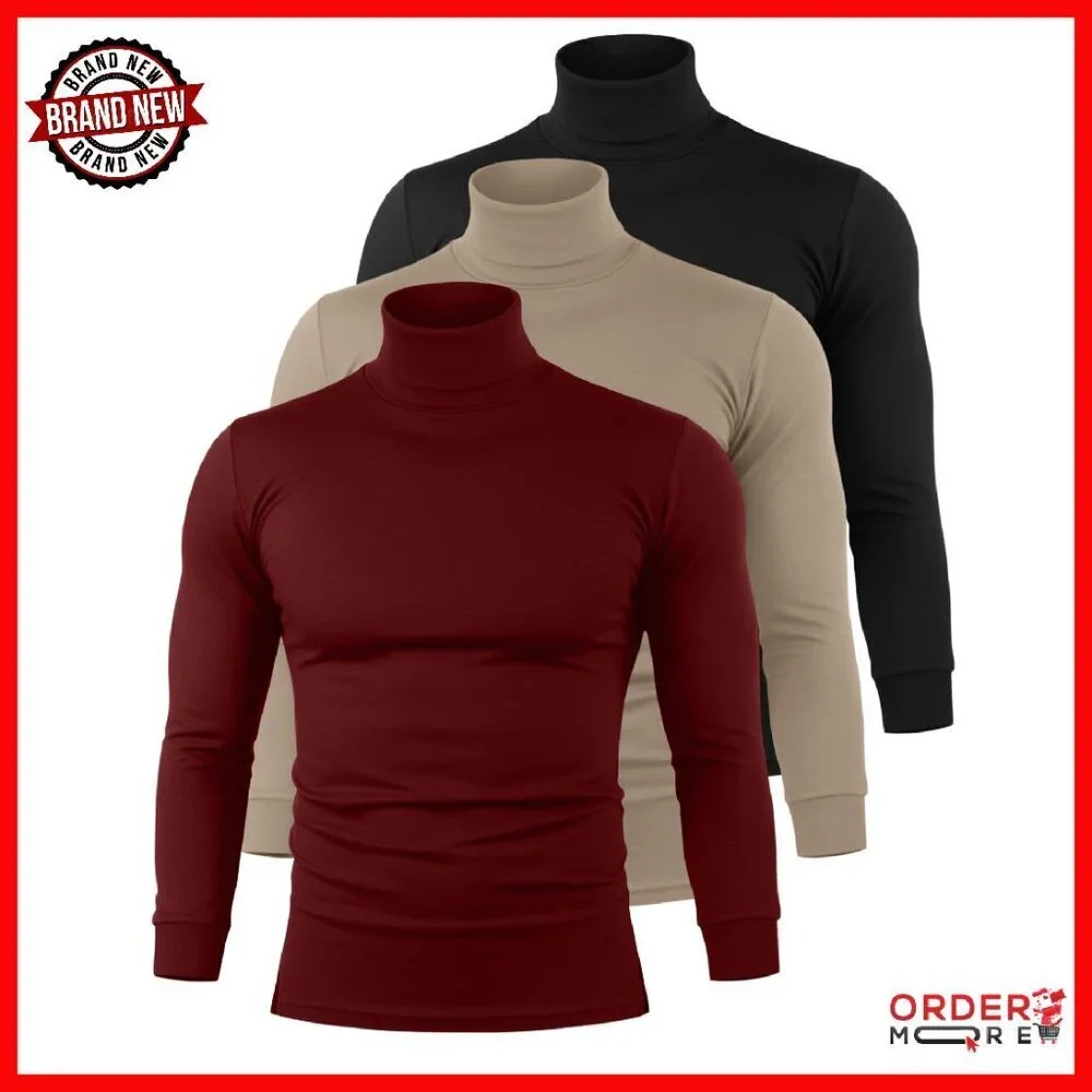 Men's Thermal Turtleneck 3-Pack Slim Fit Long Sleeve Knitted Pullover